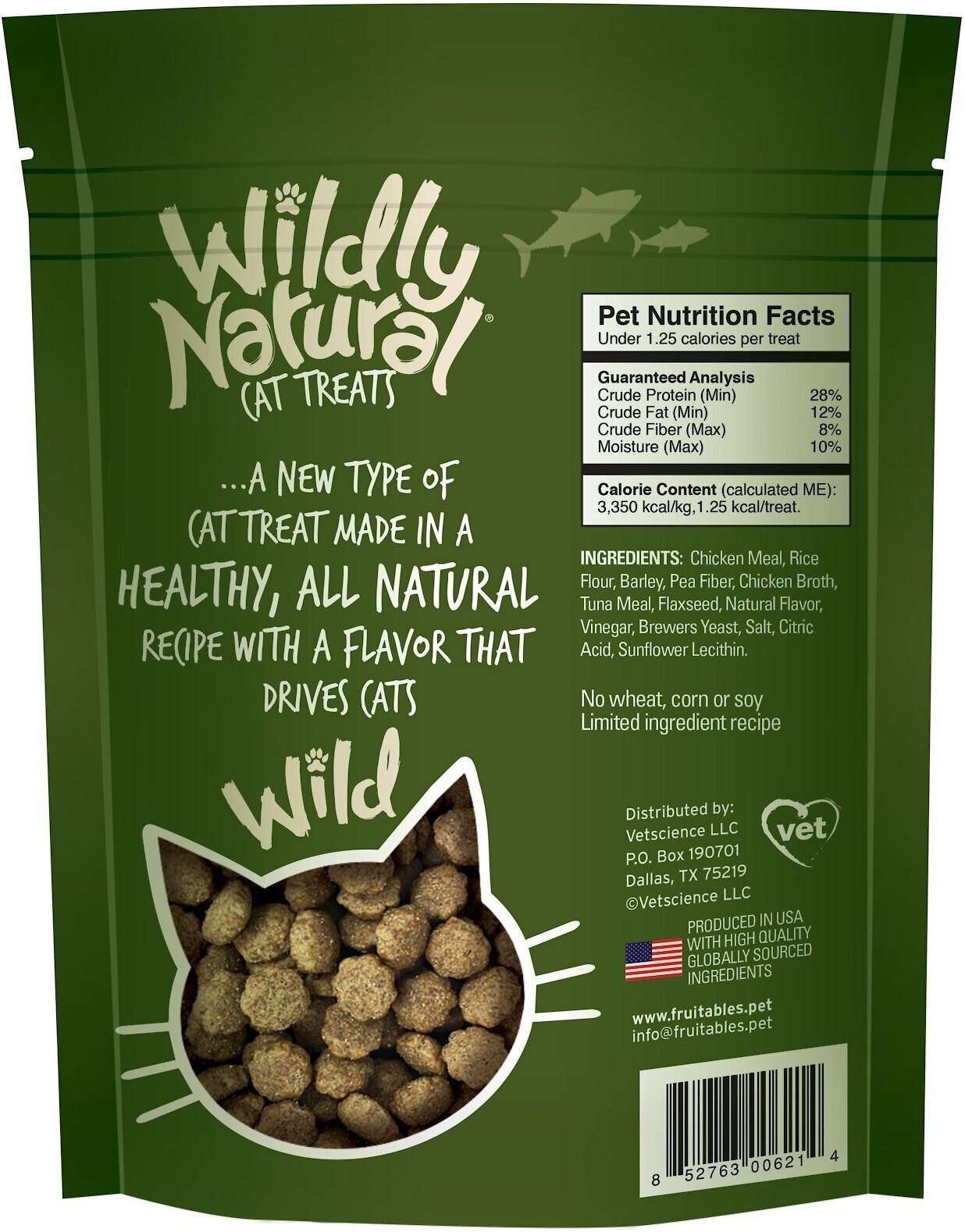 Fruitables Wildly Natural Tuna Flavor Cat Treats 2.5 oz - back of package