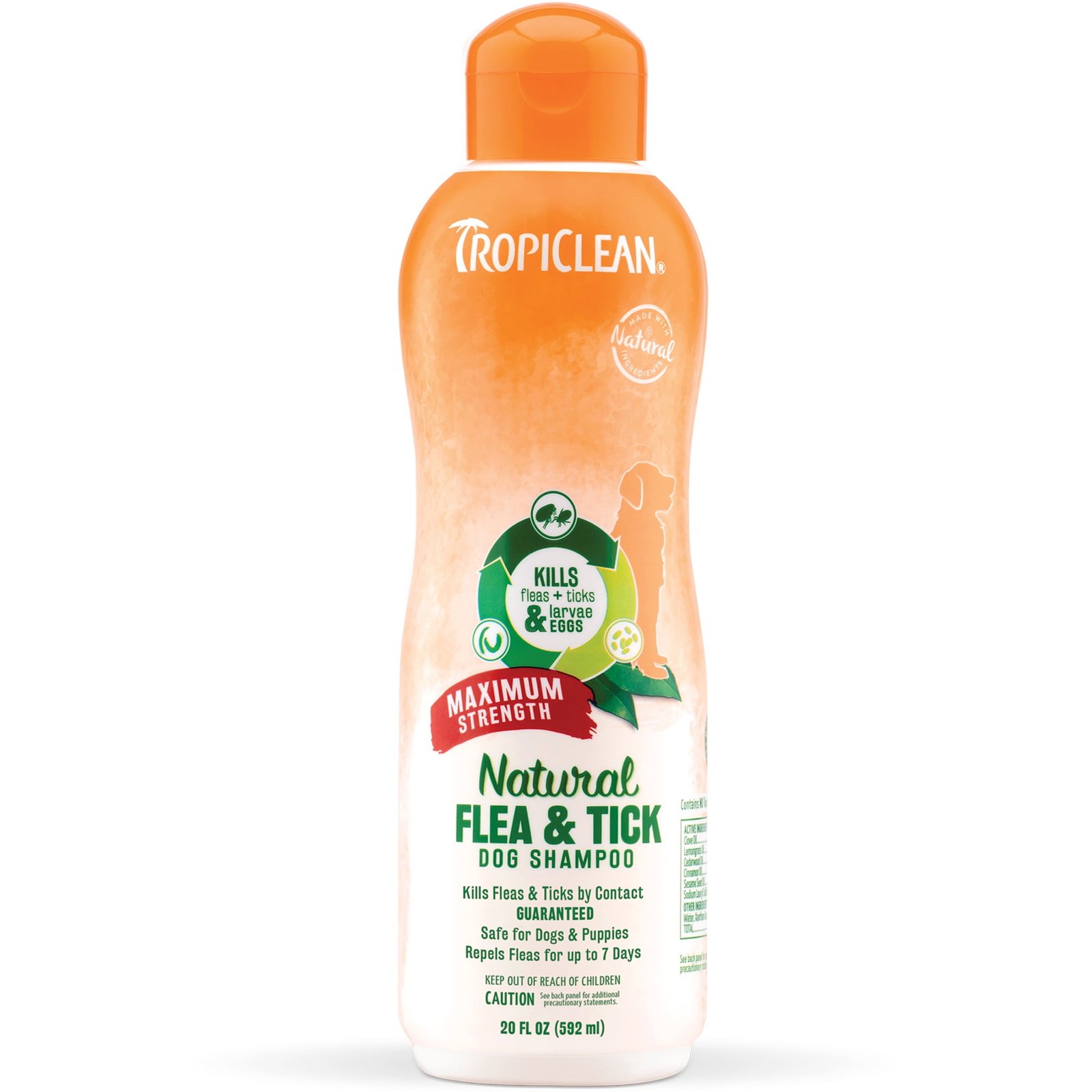 TropiClean Natural* Flea & Tick Maximum Strength Shampoo for Dogs 20oz – Pet-Safe Treatment Kills Fleas Ticks Larvae Eggs by Contact