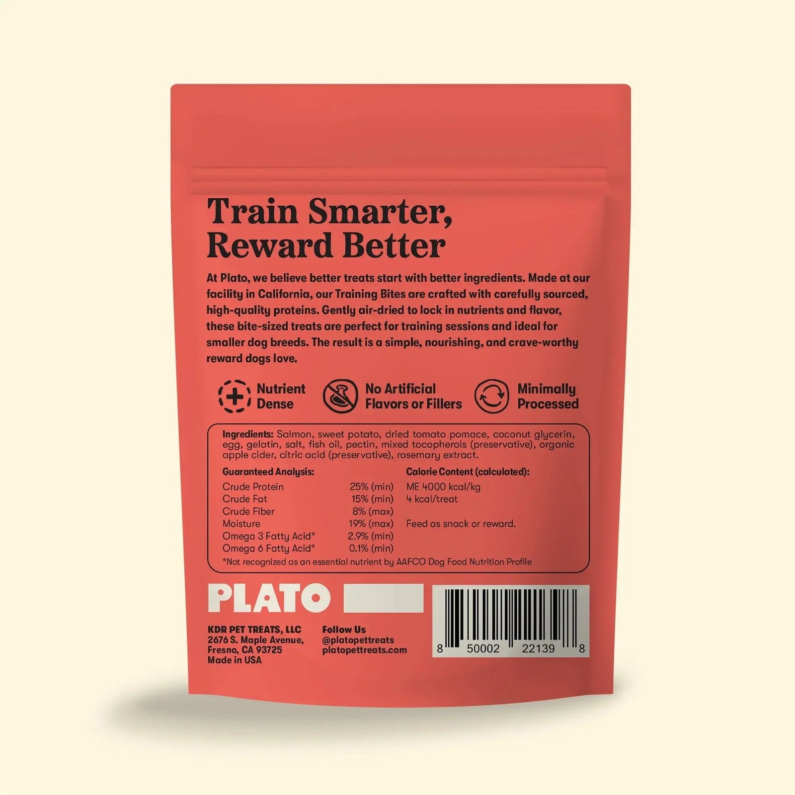Plato Small Bites Salmon Dog Treats - back of package