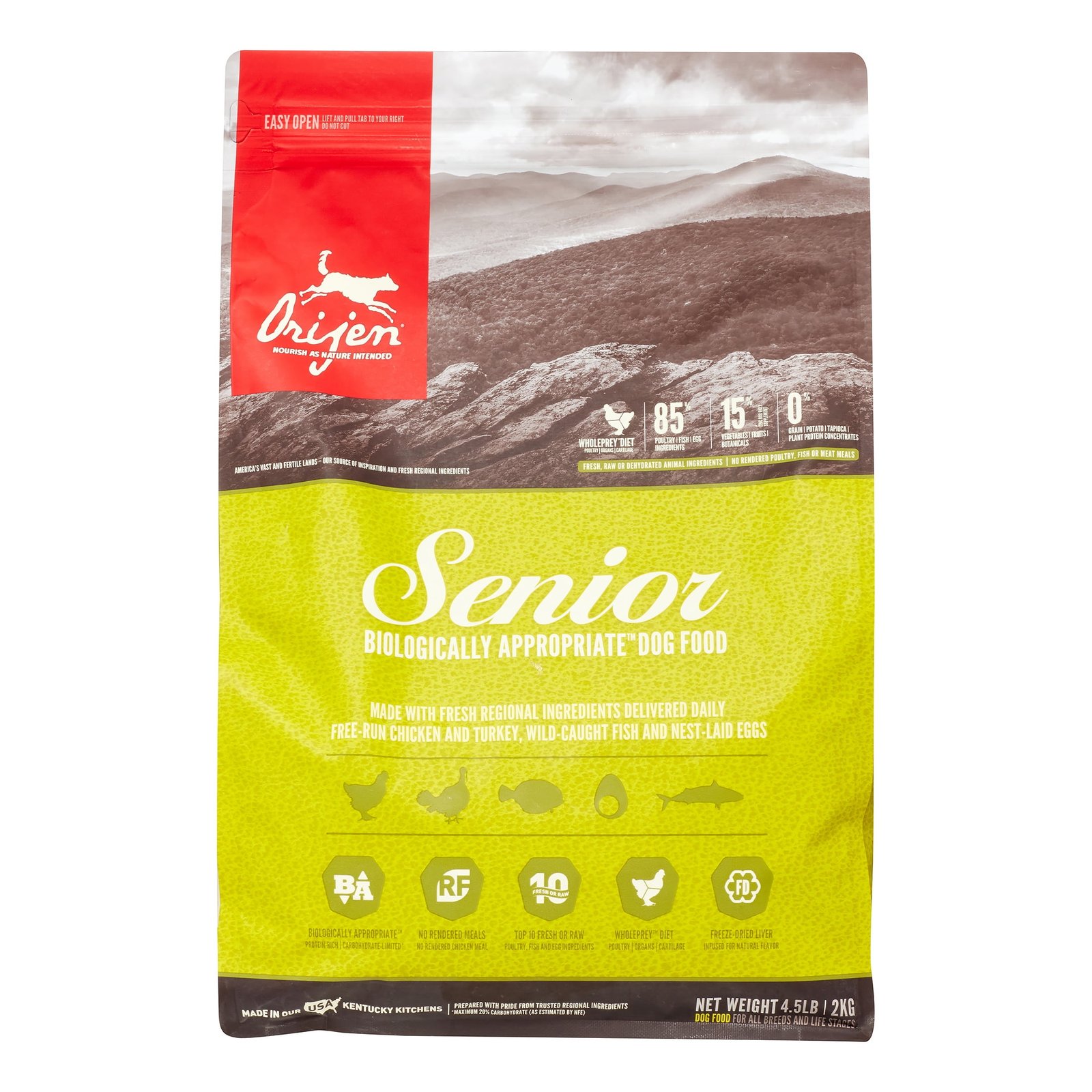 Orijen Senior Biologically Appropriate Grain-Free Chicken Turkey & Fish Senior Dry Dog Food