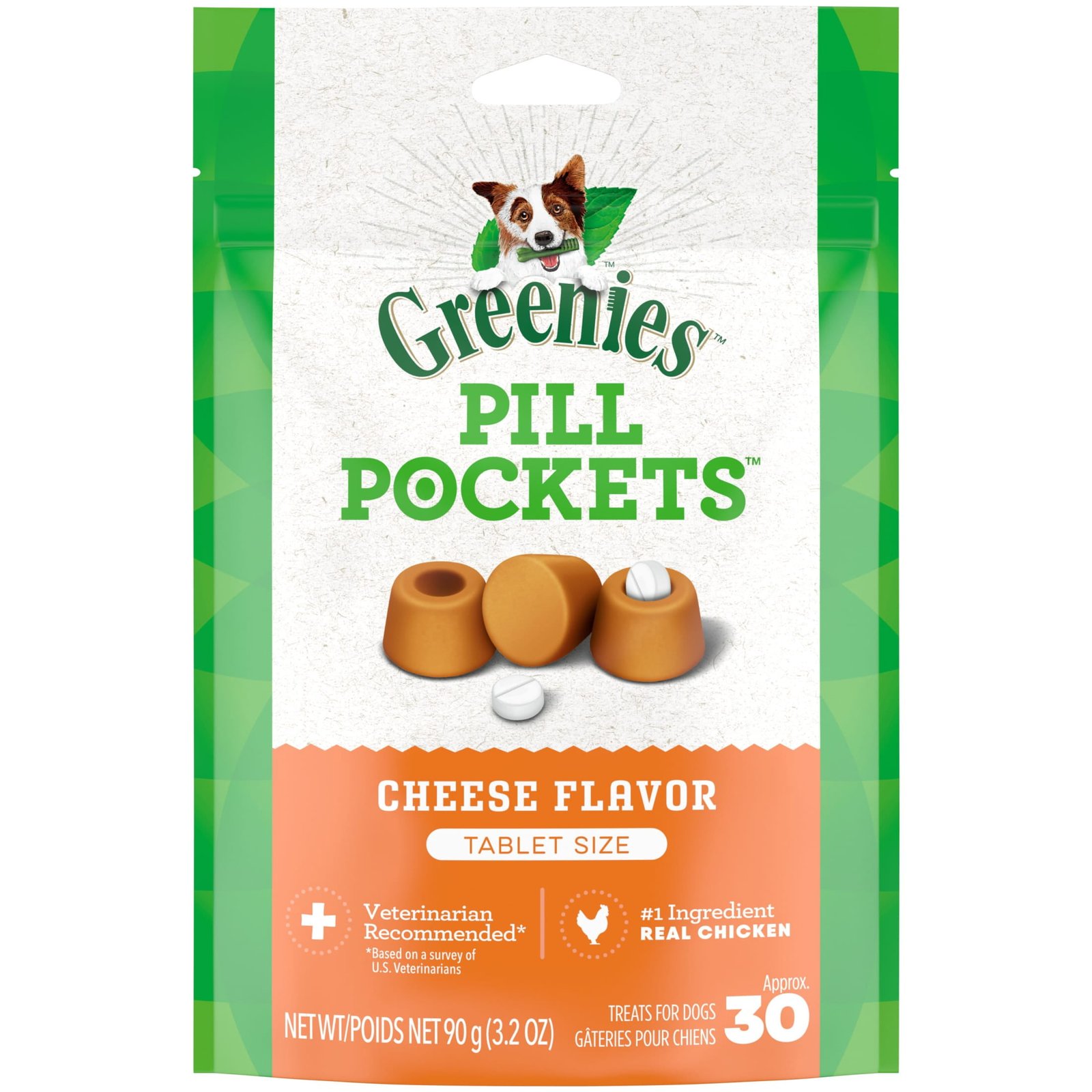 Greenies Pill Pockets Tablet Size Natural Dog Treats Cheese Flavor 3.2 Oz. Pack (30 Treats)