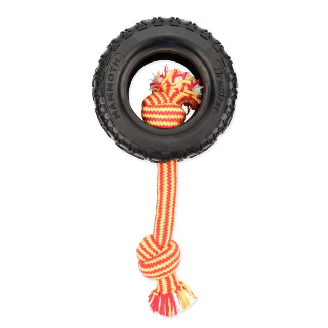 Mammoth TireBiter Advanced Rubber Dog Toy with Cottonblend Assorted Color Rope Large 6