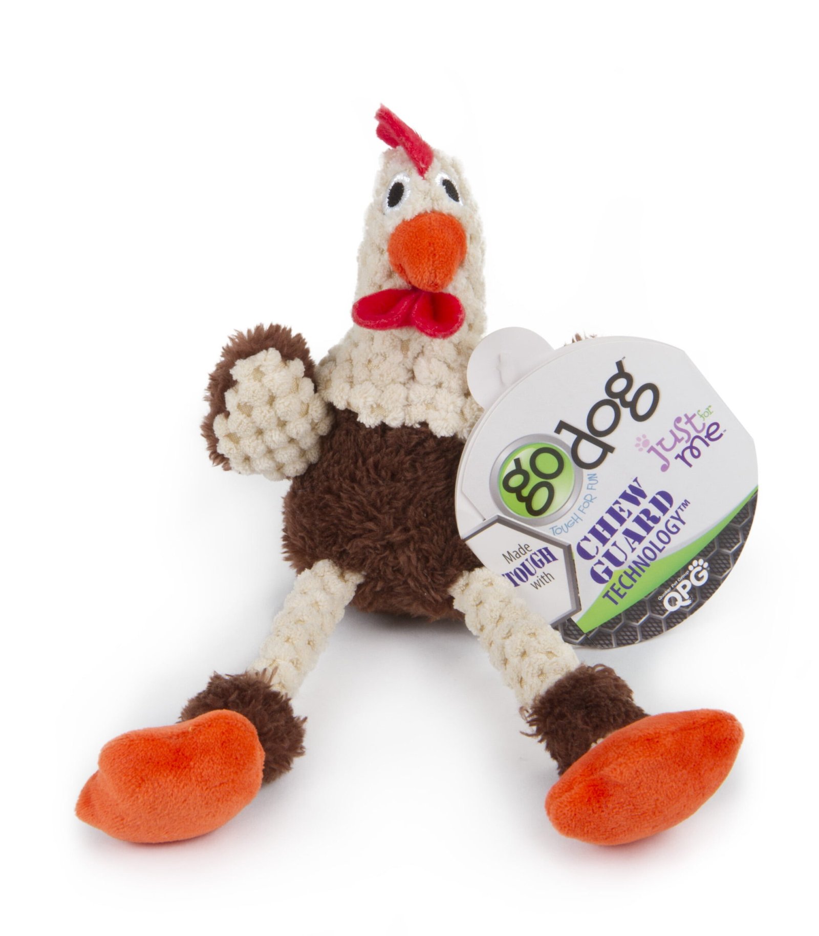 goDogĀ® Checkers? Skinny Brown Rooster Just for Me? with Chew Guard Technology? Durable Plush Squeaker Dog Toy Mini