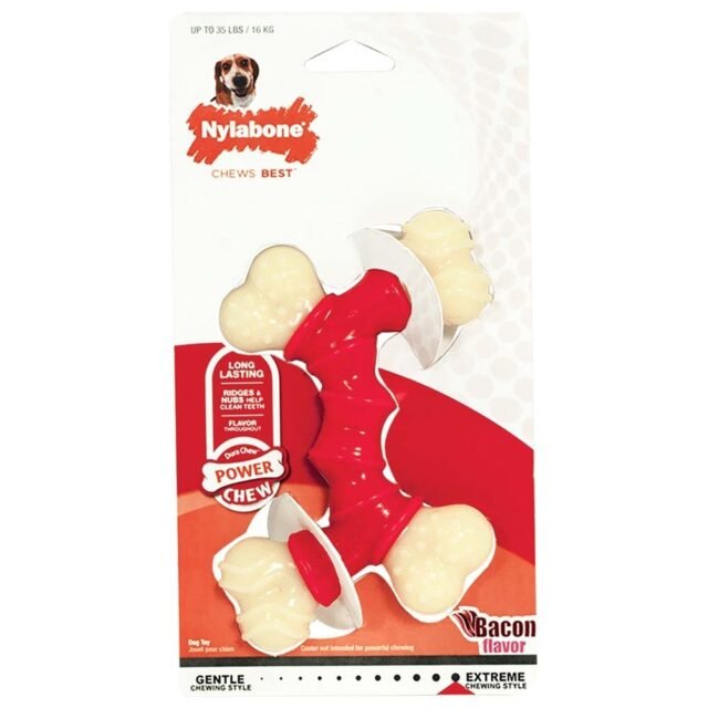 Nylabone Dura Chew Double Bone Bacon Flavor Chew Toy Wolf Size – for 35 lb Dogs