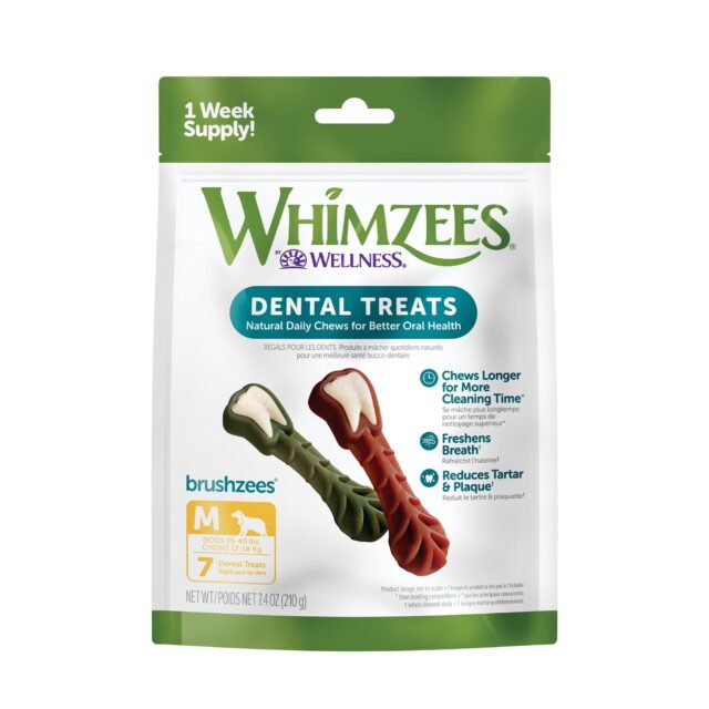 WHIMZEES by Wellness Brushzees Medium Dental Vegetable Flavor Dog Treats – 7.4oz