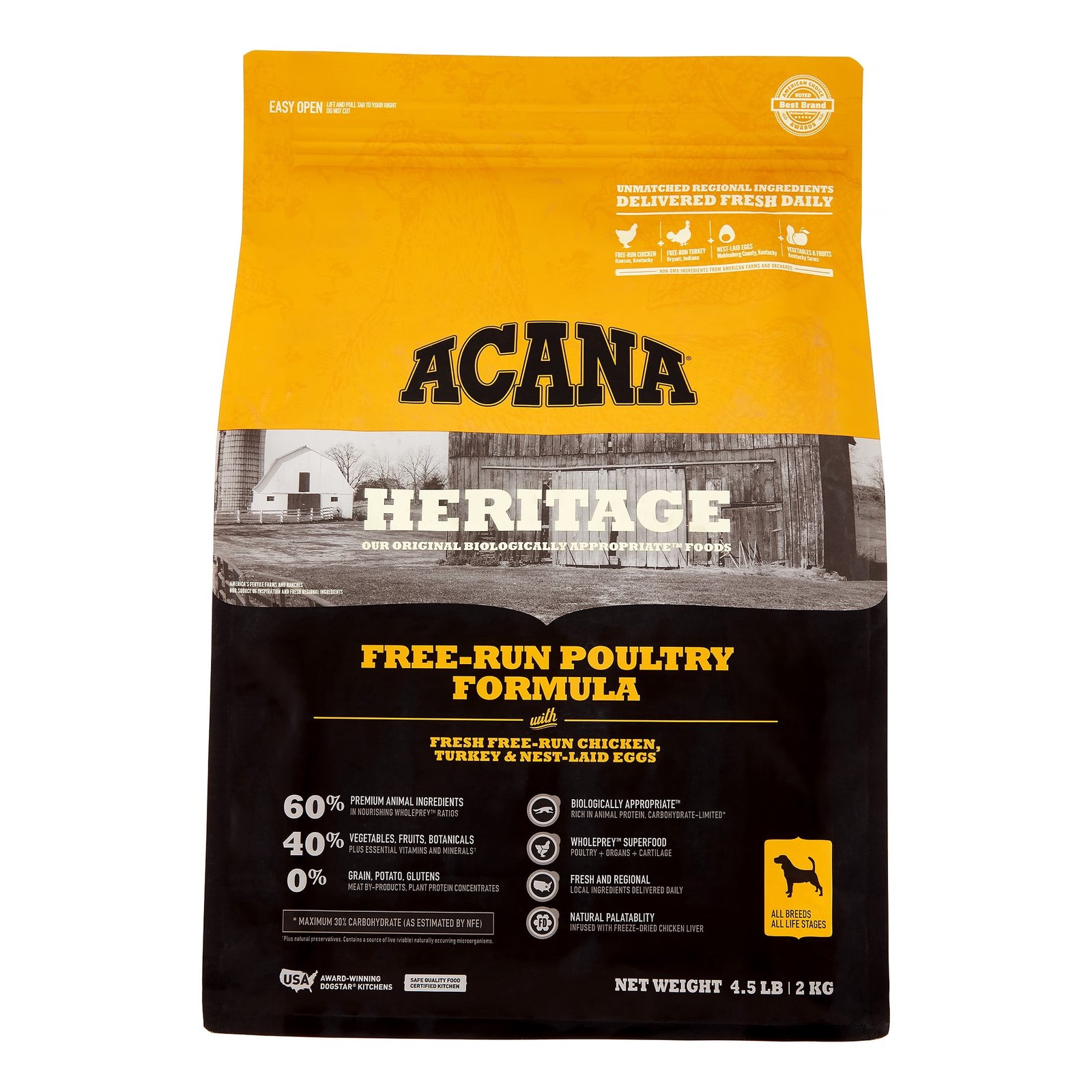 Acana Heritage Free-Run Poultry Formula Grain-Free Chicken Turkey & Egg Dry Dog Food