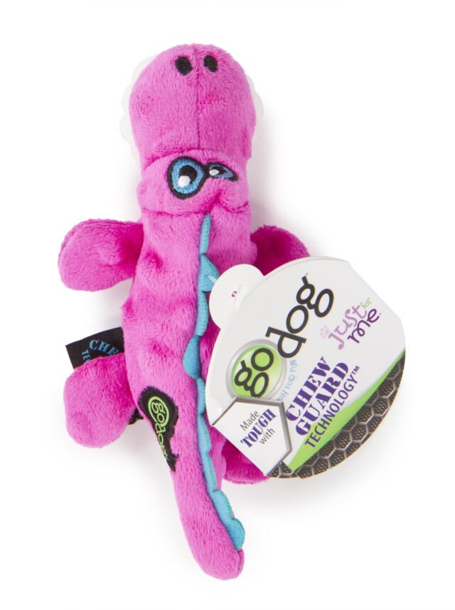goDog Gators with Chew Guard Technology Durable Plush Squeaker Dog Toy Pink Mini (Just For Me)