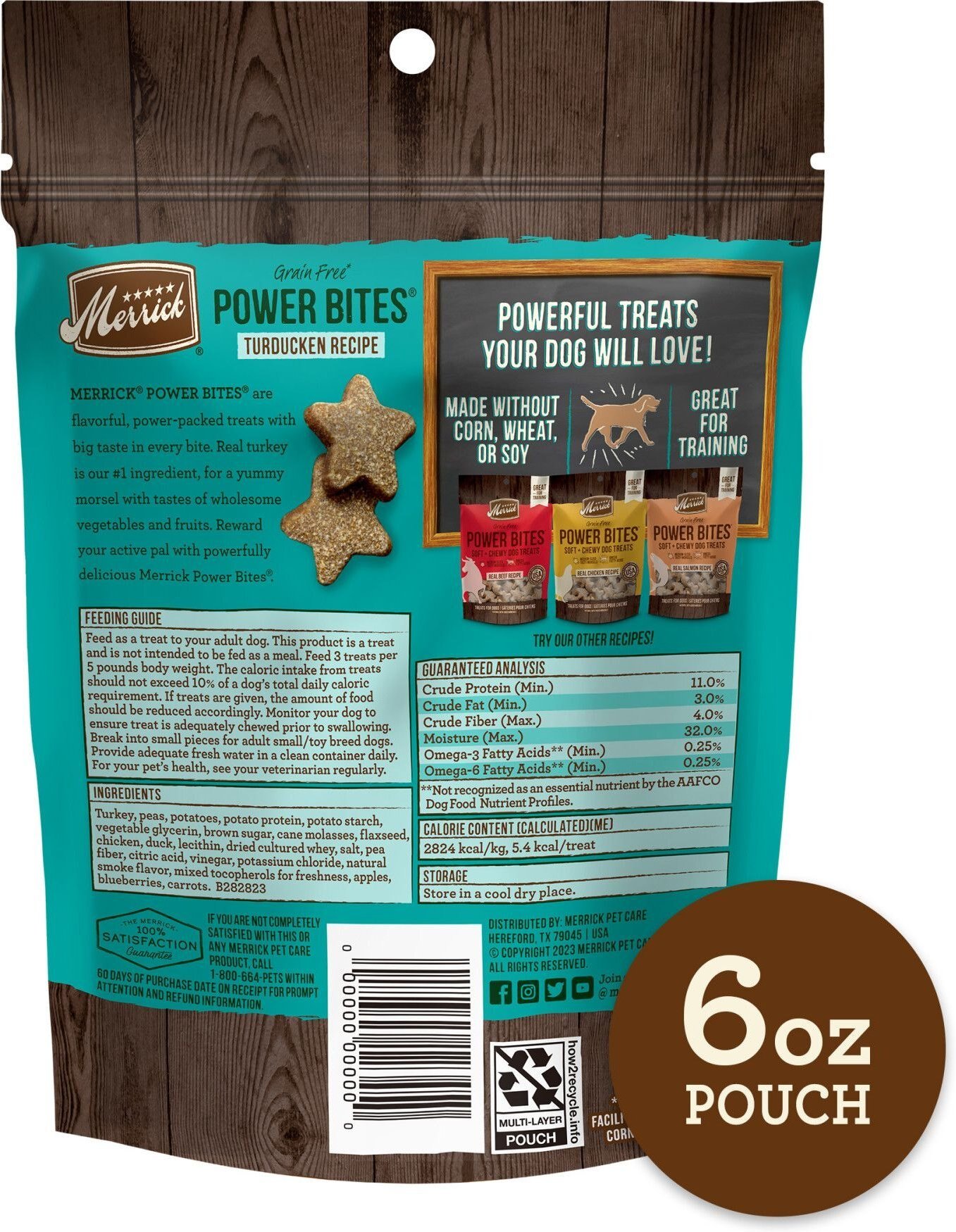 Merrick Power Bites Soft Dog Training Treats with Grain-Free Turducken Recipe Bites 6 oz Pouch