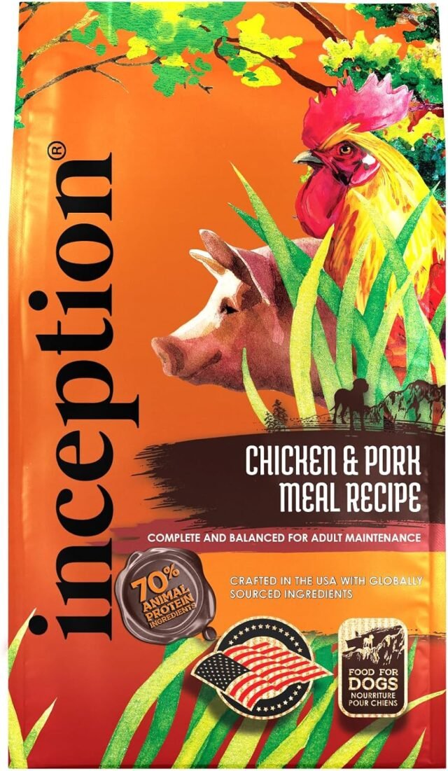inception dry dog food chicken & pork meal recipe – complete and balanced dog food – legume free meat first dry dog food – 27 lb. bag