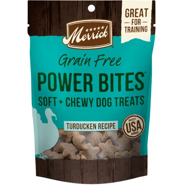 Merrick Power Bites Soft Dog Training Treats with Grain-Free Turducken Recipe Bites 6 oz Pouch
