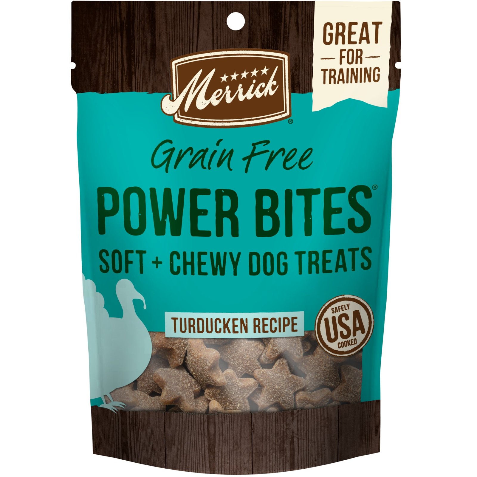 Merrick Power Bites Soft Dog Training Treats with Grain-Free Turducken Recipe Bites 6 oz Pouch