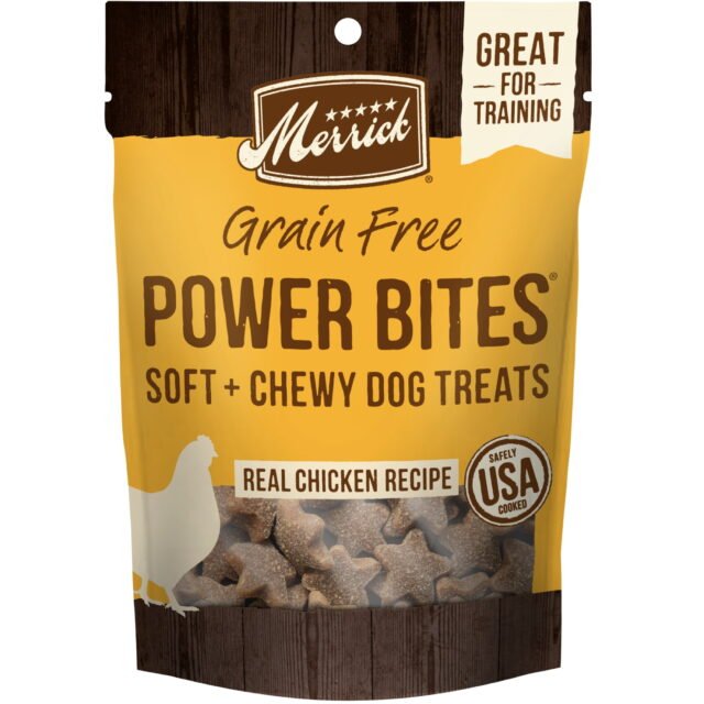 Merrick Power Bites Natural Soft And Chewy Real Meat Dog Treats Grain Free Snack With Real Chicken Recipe 6 oz. Bag