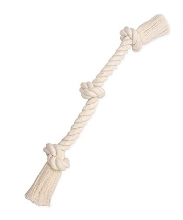 Flossy Chews 3 Knot Tug Toy Rope for Dogs – White- Medium- 20