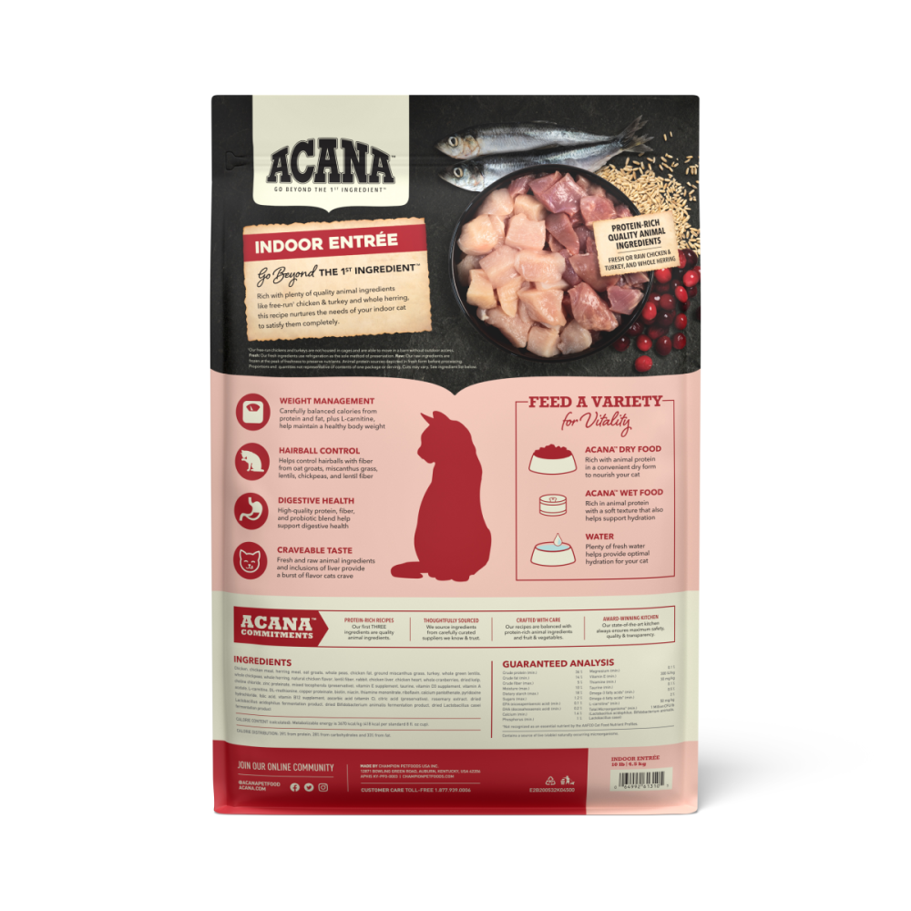 ACANA Indoor Entree Dry Cat Food - back of bag