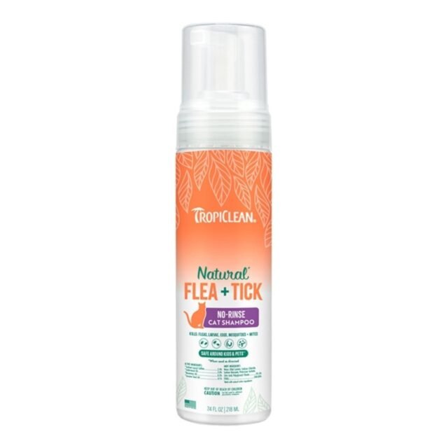 TropiClean Natural* Flea + Tick Waterless Shampoo for Cats, 7.4 oz.