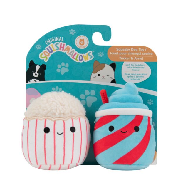 3.5 in. Squishmallows Snacks Squeaky Plush Dog Toy, Multi Color – Pack of 2