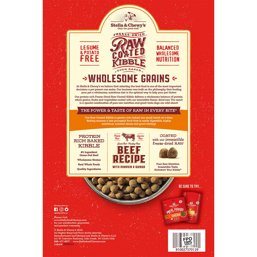 Stella & Chewy’s Raw Coated Kibble Wholesome Grains Beef Recipe Dry Dog Food