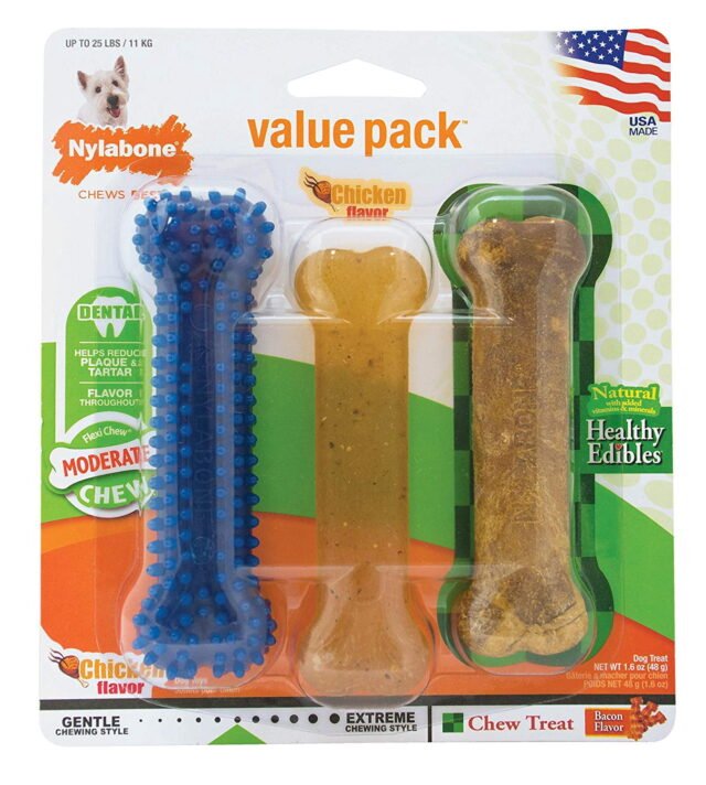 Nylabone Healthy Edibles and Flexi Chew Value Pack Bacon & Chicken Flavor Small/Regular – Up to 25 lbs.