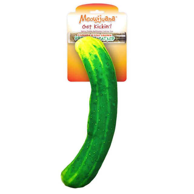 Meowijuana Get Kickin’ Spicy Pickle Refillable Catnip Kicker Cat Toy, Small