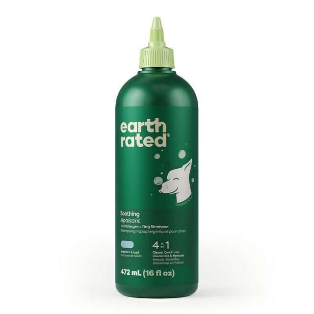 Earth Rated 4-in-1 Soothing Hypoallergenic Dog Shampoo and Conditioner – White Tea & Basil Scent – 16 fl oz