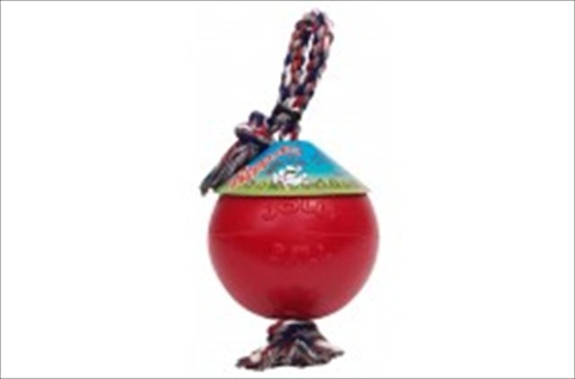Jolly Pets Romp-n-Roll 6 inch Red Rubber Ball with Rope for Dogs